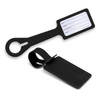 A black silicone luggage tag with a large identification area and a loop attachment. It features a smooth, minimalist design.