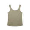 A khaki singlet with a scoop neckline and no sleeves. The garment has a simple design and includes a logo.