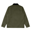 A Canvas Cord Collar Jacket in olive green with a corduroy collar and button cuffs. It has a plain back design.