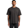 A grey oversized t-shirt with a relaxed fit, featuring short sleeves and a round neckline.