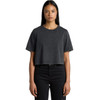 A heavy cropped tee in stone wash black, featuring short sleeves and a relaxed fit. The top has a logo.