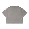 A grey heavy crop top with a relaxed fit and a slight stone wash finish, featuring a logo.