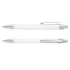 A metal pen set featuring a sleek white design with silver accents. The set includes two pens, each with a clip.