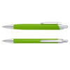 A green metal pen with a sleek design and chrome accents, featuring a stylish clip.