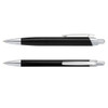 A set of black metal pens with silver accents, featuring a logo on the barrel.
