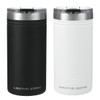 A drink bottle set featuring a black and a white Arctic Zone Titan Thermal HP Slim Cooler with a silver lid.