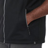 Men's black Joris Eco Waterproof Softshell Vest featuring side zip pockets and a branding logo.