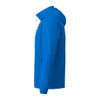 A blue men's TOBA packable rain jacket featuring a hood and a side zippered pocket, with a logo.