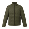 A lightweight, packable insulated puffer jacket in olive green, featuring a full zip and stand-up collar.