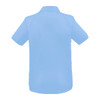 A light blue women's polo shirt with a collar, featuring a logo on the back.