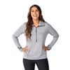 A light grey women's half zip jumper with long sleeves and a small logo on the chest.
