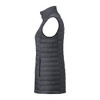 A lightweight, packable insulated puffer vest in dark grey with a zippered side pocket and a high collar.