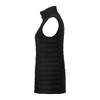A lightweight, packable insulated puffer vest in black, featuring a high collar and sleeveless design.