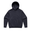 A black hoodie with a front pocket and a spacious hood, featuring a branding logo.