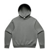 A grey hoodie without a front pocket, featuring a minimalist design and a brand logo.