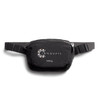 A black bum bag with a logo featured prominently, featuring an adjustable strap.