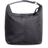 A black cooler bag with a geometric pattern, featuring a single handle and zip closure.