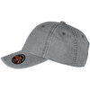A grey organic washed cotton cap with a curved brim and a logo on the front.