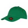A green organic cotton twill cap featuring a logo, designed for casual headwear.