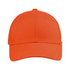 An orange organic cotton twill cap featuring a structured design and a logo on the front.
