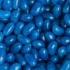 A close-up of vibrant blue jelly beans, featuring a glossy finish and various oval shapes.