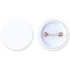A 32mm button badge with a plain white front and a silver pin backing for attachment.