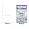 A microfiber webcam blocker in a clear package, featuring a white front and a detailed back with instructions.