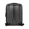 A grey laptop bag with padded shoulder straps and a sleek design, featuring a branding logo.