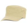 A military-style cap in a light beige colour with a logo on the side.