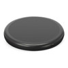 A wireless charger with a sleek resin finish, featuring a circular design and a visible USB port.