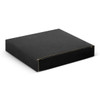 A black box with a sleek finish, suitable for packaging products.