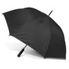 A black Pro-Am umbrella with a curved handle and a solid design, featuring a logo.