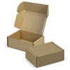 A brown die cut box with a locking lid, featuring an open and a closed version, both made of cardboard.