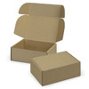 A brown die cut box with a locking lid, open with a smaller box beside it, showcasing its structure and design.