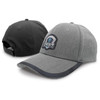 A grey cap with a logo featured on the front and a black back, designed for comfort and style.