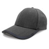 A grey cap with a rounded brim and textured fabric, featuring ventilation holes on the side and a logo.
