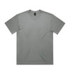 A grey t-shirt with a crew neck and short sleeves, featuring a logo on the tag.