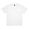 A plain white T-shirt with short sleeves and a logo tag at the neckline.
