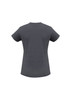 A grey women's short sleeve tee featuring a classic round neckline and a relaxed fit. It has a logo on the back.