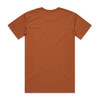 A brown T-shirt featuring a back view with a smooth texture and no visible designs. It has a logo on the label.