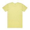 A yellow T-shirt viewed from the back, featuring a plain design and a logo on the upper back.