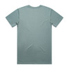 A plain, mint green T-shirt with a crew neck and short sleeves, featuring a logo on the back.