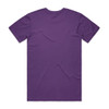 A purple T-shirt with a plain back and a logo present. The fabric appears smooth and casual.