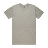 A light grey t-shirt with a crew neck and short sleeves, featuring a plain design and a small logo.