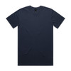 A navy blue T-shirt with a crew neck and short sleeves, featuring a logo tag.