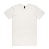 A plain white T-shirt with a crew neck and a label at the neckline. The shirt is unembellished and has no logos.
