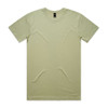 A light green t-shirt with a round neckline and short sleeves, displaying a simple design. It features a logo.