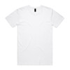A white T-shirt featuring a simple design and a brand logo at the neckline.