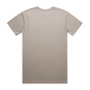 A taupe T-shirt featuring a plain design with a logo on the back.