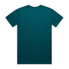 A teal T-shirt with a plain back, featuring a logo at the neckline.